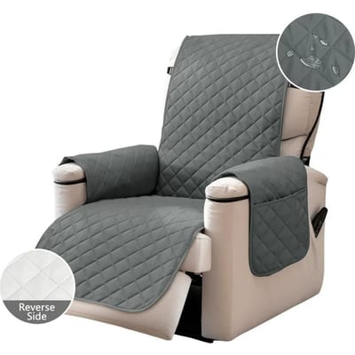 Gewatteerde Relaxbankhoes Waterdichte Fauteuilhoezen Honden Huisdieren Kinderen Antislip met Zijzakken Elastische Band Beschermer gray