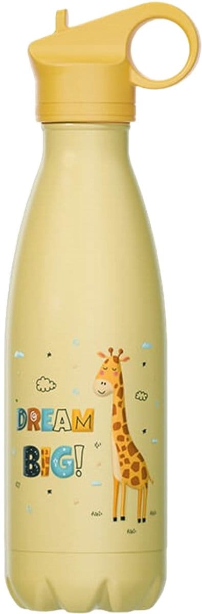Maestro Thermosfles voor Kinderen - 400ml - Giraf Design - RVS 304 - Met Drinkrietje en Afneembare Dop - Geel