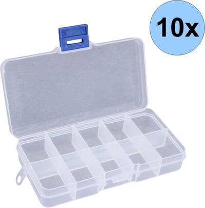 Fako Bijoux - Opbergdoos - 10 Vakjes - Kralendoos - Opbergbox - Sorteerdoos - Verdeeldoos - Box - Vast - 13x6.5x2cm - 10 Stuks