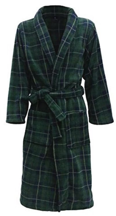 Fleece Badjas in Schotse Ruit - Groen - Met Sjaalkraag en 2 Zakken