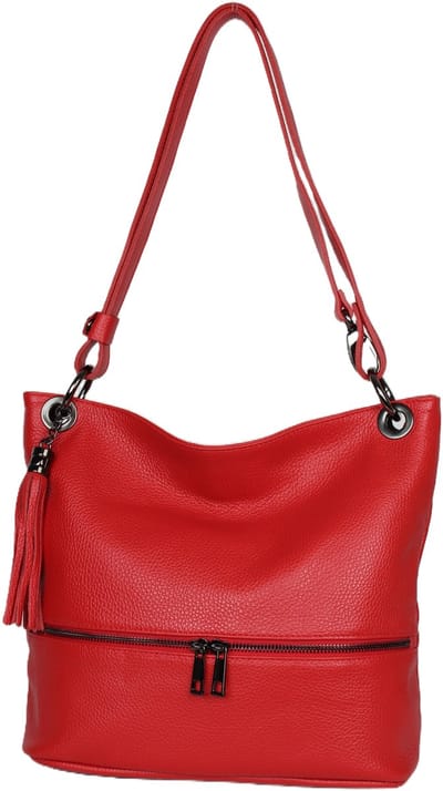 AmbraModa GLX37 - Italiaanse handtas, schoudertas, gemaakt van echt leer rood