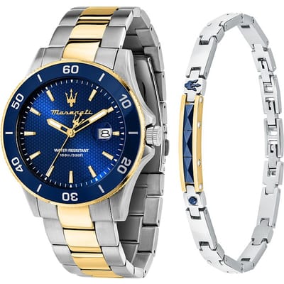 Montre Homme Maserati Competizione Bicolore Acier Inoxydable Cadran Bleu Soleil Quartz R8873600007 100M