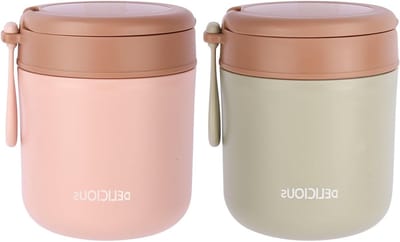 2 x Geïsoleerde Voedselcontainer met Vouwlepel, 430ml Vacuüm Geïsoleerde Thermosfles, Lekvrije Lunchbox voor Kinderen van RVS, Ideaal voor Soep en Warm Voedsel, Groen