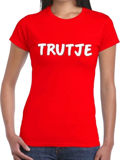 Trutje fun tekst t-shirt - rood - voor dames - foute party feestkleding - verkleedkleding XS