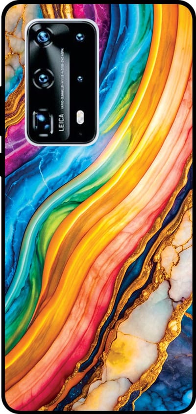 Smartphonica Telefoonhoesje Geschikt voor Huawei P40 Pro Plus met Regenboog Goud Marmer Opdruk - TPU Backcover Case Rainbow Gold Marble Design geschikt voor Huawei P40 Pro Plus