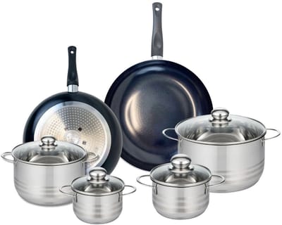 Set van 2 Koekenpannen 28 en 32 cm en 4 kookpotten 14, 16, 20 en 24 cm Elo Prima Brillant