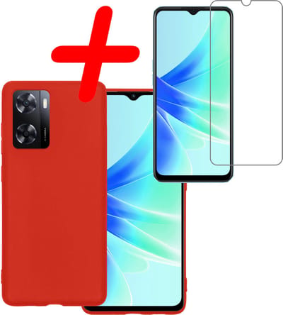 Hoesje Met Screenprotector - Geschikt voor OPPO A57 - Sterk & Shockproof - Back Cover - Siliconen Case - Telefoon Hoes - Rood