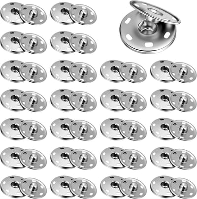 25 mm metalen drukknopen om aan te naaien - Ronde drukknopen voor kleding, blouses en handwerk, zilver, 24 sets