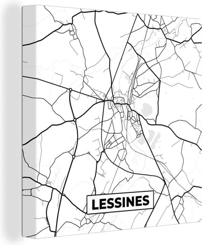 Canvas Schilderij Stadskaart – Zwart Wit - Kaart – Lessines – België – Plattegrond - 20x20 cm - Wanddecoratie