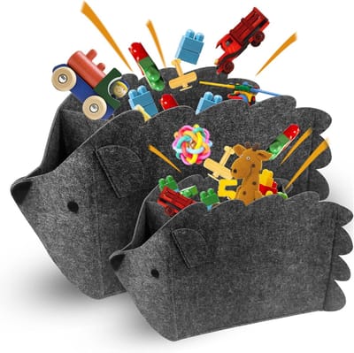 Vilten Opbergdoos Kinderen Egel – Opvouwbare Speelgoedkist – 30 Liter – Stoffen Wasmand – Set Van 2