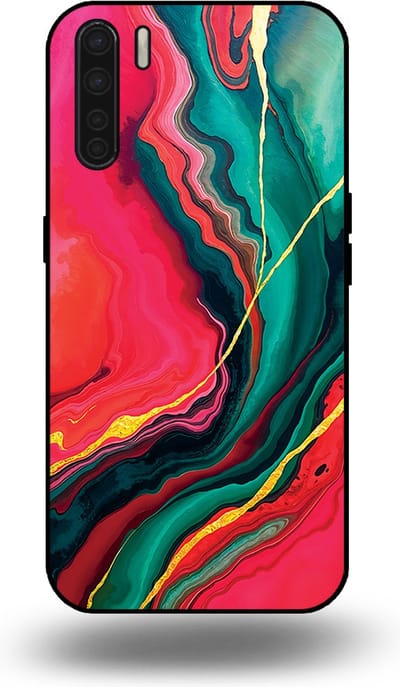 Smartphonica Telefoonhoesje Geschikt voor OPPO A91 met Rood Groen Marmer Opdruk - TPU Backcover Case Red Green Marble Design geschikt voor Oppo A91