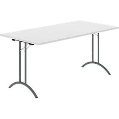 Schäfer Shop Select klaptafel, rechthoekig, dubbel T-poot frame, speciaal klapbeslag & vloercompensatie, B 1600 x D 800 x H 720 mm, lichtgrijs/antraciet