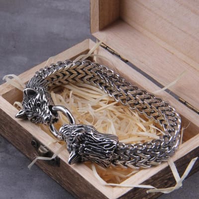Nooit Vervagend Rots Viking Wolf Bedelarmband Mannen Roestvrij Staal Mesh Ketting Gouden Wolf Punk Armbanden Biker Sieraden 21cm gray