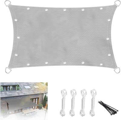 Balcony Awning, Waterproof Sun Shade Sail, Rectangular Awning with Eyelets and Rope, UV Protection, Light Grey Awning Fabric for Balcony, Garden, Patio, 2 x 3 m