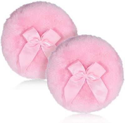 2 STUKS Poederdonsje, 8,6 cm zachte poederdonsjes groot pluizig poederdonsje, wasbaar herbruikbaar, grote pluizige donsjes voor vrouwen make-up gezicht lichaam (roze+roze)