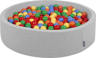 KiddyMoon rond ballenbad ballenbad 120x30cm/600 ballen ∅ 7cm ballenbakken kleurrijke ballen voor baby's peuterspeelzaal, made in the eu, lichtgrijs:geel-groen-blauw-rood-oranje