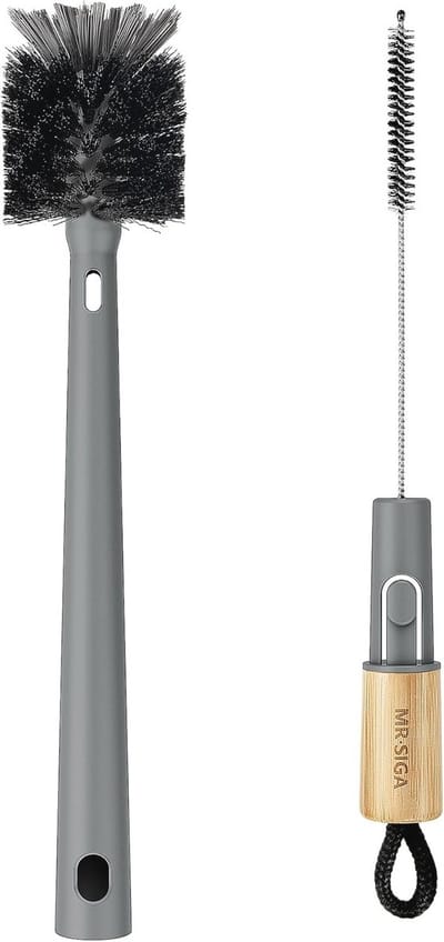 Thijox - 2 in 1 Flessenborstel & Rietjesreiniger met Bamboe Handvat - Duurzaam Schoonmaakmiddel voor Keuken, Camping, Kinderen, Milieuvriendelijk