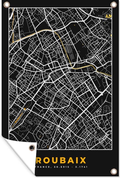 Muurdecoratie Stadskaart – Roubaix - Plattegrond – Kaart - Frankrijk - 120x180 cm - Tuinposter - Tuindoek