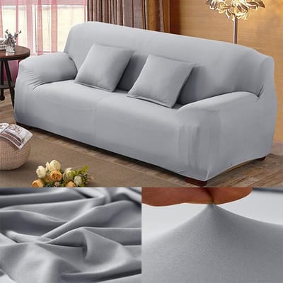 Housse de canapé extensible, couleurs unies, lavable, bon marché, amovible, pour salon, maison, hôtel 2 Seat 145-185CM argenté