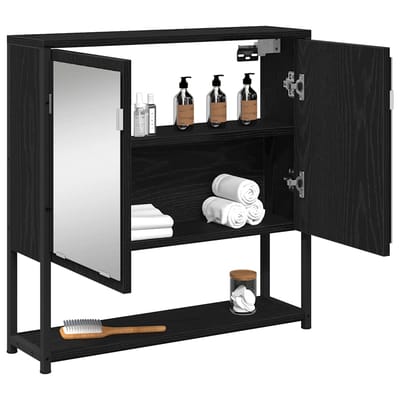 vidaXL - Spiegelkast - Zwart - Eiken - 60 - x - 16 - x - 60 - cm - Bewerkt - hout