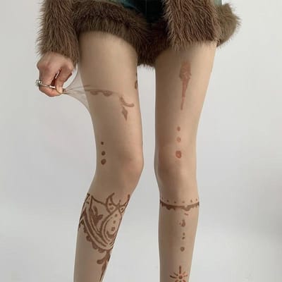 Bas Sexy pour Femmes Imprimés en Anglais Punk Sombre Papillon Couleur Peau Tatouage Combinaison Collants Cosplay Dentelle Fête Résille Collants One Size gray