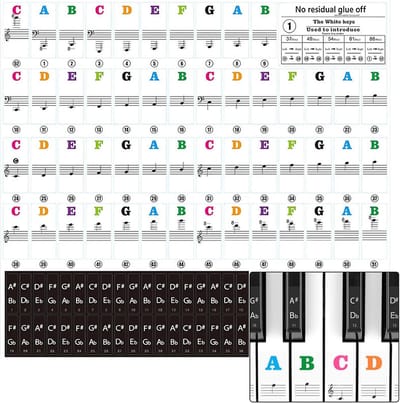 Keyboard Stickers - Pianonoten Labels - Piano Leren - Transparant PVC Materiaal - 52 Witte 36 Zwarte - Transparant