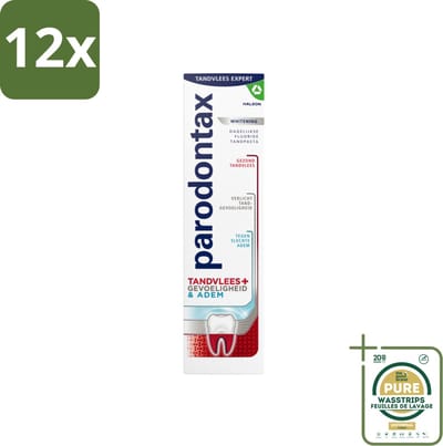 Parodontax - Tandpasta - Tandvlees+Gevoeligheid & Adem - Whitening - 75 ml - Voordeelverpakking - 12 stuks - Adem - Witte glimlach