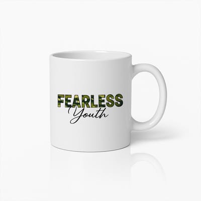 Fearless Youth Mok 330ml – Inspirerende Koffiebeker met Stoer Camo Ontwerp – Uniek Cadeau voor Tieners en Jongvolwassenen