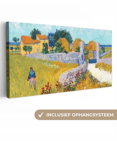 Canvas schilderij 40x20 cm - Wanddecoratie Boerderij in de Provence - Vincent van Gogh - Muurdecoratie woonkamer - Slaapkamer decoratie - Kamer accessoires - Schilderijen op canvas
