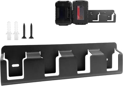 Batterij Opbergrek - Batterijhouder Wandmontage - Gereedschap Ordenen - Massief Staal Ontwerp - 4 Vakken - Zwart