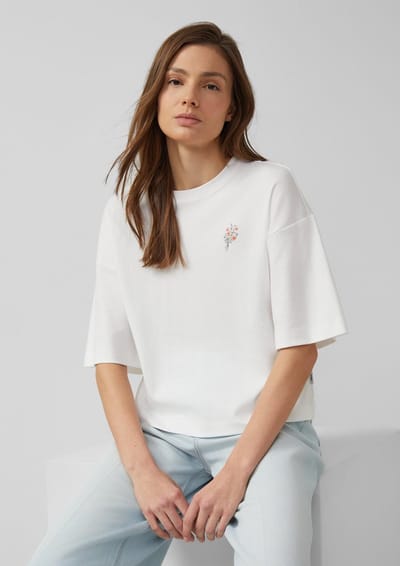 Oversized T-shirt van zacht katoen jersey met print voor en achter dames s.Oliver