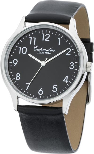 Eichmüller Klassiek Herenhorloge - Edelstaal - Zwarte Horlogeband - Zwarte Wijzerplaat - Quartz Uurwerk - 38 mm