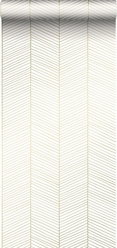 ESTAhome behang visgraat-motief wit en goud - 53 cm x 10.05 m - 139135