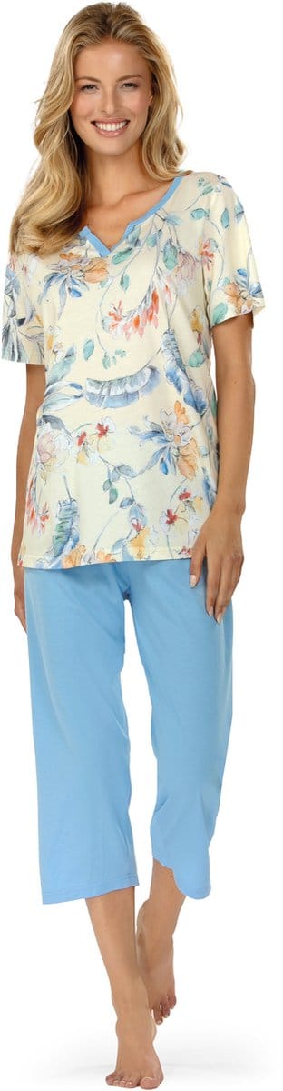 Ascafa Capri Pyjama 'Painted Flowers' - Dames Nachtmode - Korte Mouw - Katoen/Modal - Maat 40