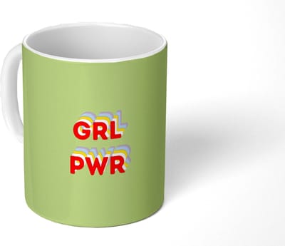 Mok - Koffiemok - Grl pwr - Groen - Rood - 3D - Mokken - 350 ML - Beker - Koffiemokken - Theemok - Mok met Tekst