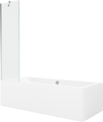 Mexen Cube rechthoekig bad 170 x 80 met ombouw en 1-vleugelig scherm 50 , transparant, chroom - 550517080X9505000001