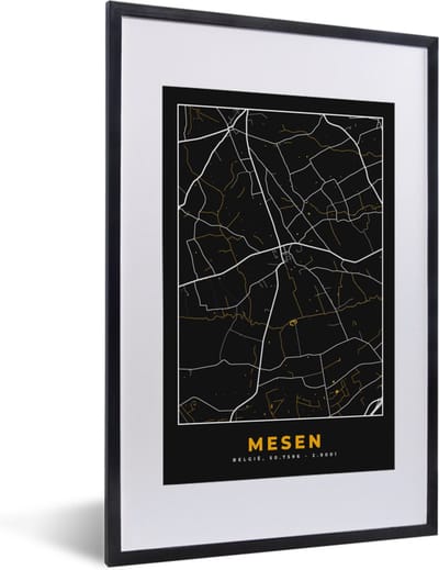 Fotolijst incl. Poster - Mesen - Goud - Kaart - Plattegrond - Stadskaart - 40x60 cm - Posterlijst