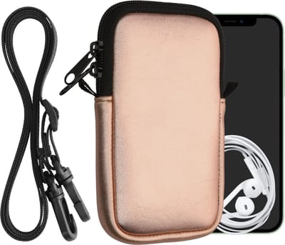 kwmobile Tasje voor smartphones M - 5,5" - Hoesje van neopreen in metallic roségoud - Phone case met nekkoord