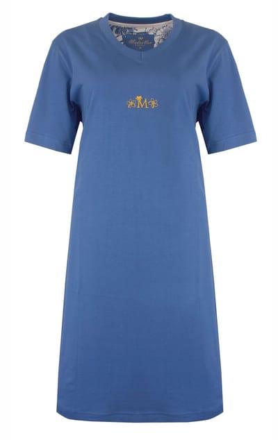 Medaillon Dames Nachthemd - Korte Mouwen - Katoen - Licht Blauw - Maat S