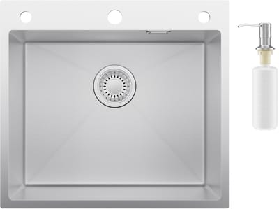 CECIPA max Spoelbak voor keuken 54x49CM - Spoelbak Keuken Met Zeepdispenser 500ML - Spoelbakken met Sifonen en Afvoerzeefje - Wasbak Keuken - Met Kraangat RVS