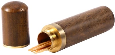 Dailygoods- Tandenstokersdoos Grote Capaciteit - Houten Doos - Draagbare Capsule - Milieuvriendelijk Hout - Schroefdeksel - Natuurlijke Houtstructuur - Tandenstokershouder