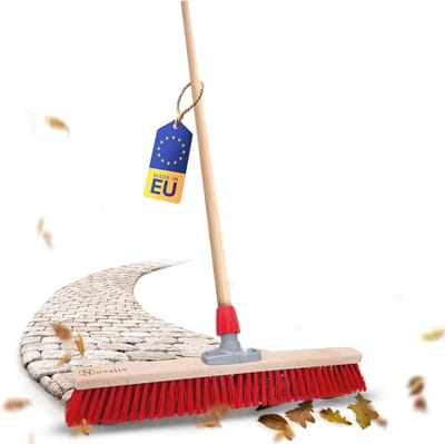Straatbezem 60 cm I Bezem met houten steel I Elaston rood I Industriële bezem Veegbezem Tuinbezem Tuinbezem Bezem met steel buiten Halbezem Bezem Terras Buitenbezem