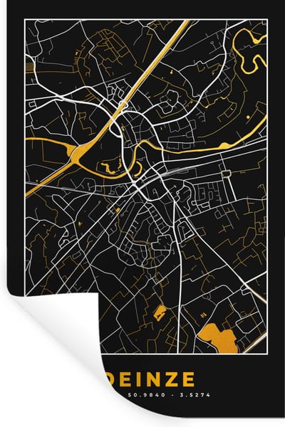 Muurstickers - Sticker Folie - Deinze - Plattegrond - Goud - Kaart - Stadskaart - 20x30 cm - Plakfolie - Muurstickers Kinderkamer - Zelfklevend Behang - Zelfklevend behangpapier - Stickerfolie
