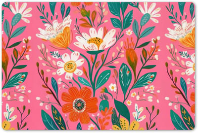 Placemats 45x30 cm - Placemat kunststof - 1 stuk - Roze - Bloemen - Wit - Oranje - Borden onderleggers - Decoratie voor op tafel - Keuken tafeldecoratie accessoires - Vinyl onderlegger - Tafelversiering