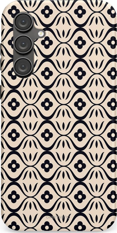 Casetastic hoesje geschikt voor Samsung Galaxy S23 FE - Dubbellaagse bescherming - Retro crème-zwarte bloemenprint - Fashion Case - Crème Grijs Donkergrijs