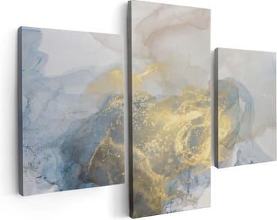 Artaza Canvas Schilderij Drieluik Abstracte Kunst van Grijze Gouden Marmer - 90x60 - Foto Op Canvas - Canvas Print