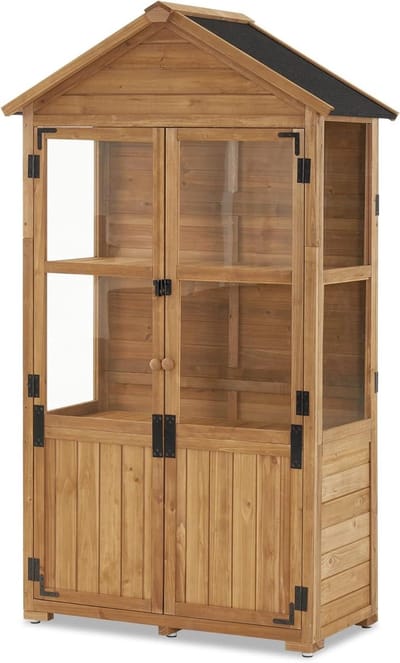 Tuinkast Hout - Opbergkast Tuin - Tuin Opbergen - Weerbestendig Asfalt Dak - 100 x 53 x 178 cm - Natuurlijk