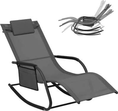 BukkitBow - Tuin Ligstoel / Ligbank - Schommelstoel met Ergonomisch Design - 150 kg Draagvermogen - Grijs