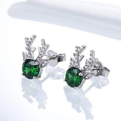 Huitan Kerst Groene Stud Oorbellen voor Vrouwen Kleur Schitterende Kubieke Zirkonia Fijne Herten Oorbellen Cadeau Trendy Sieraden gray