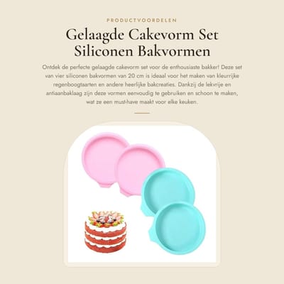 Dailygoods- Cakevorm 20 cm - Siliconen - Antiaanbaklaag - Gelaagde Cakevorm - Set van 4 - Ideaal voor Bakliefhebbers - Taartvorm